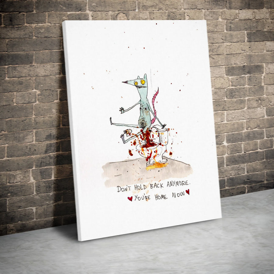 Funny Rat On Toilet Canvas Print | Dark Humor Bathroom Wall Art with Quote | Premium Gallery Wrapped Canvas | Unique Gag Gift for Men & Housewarming