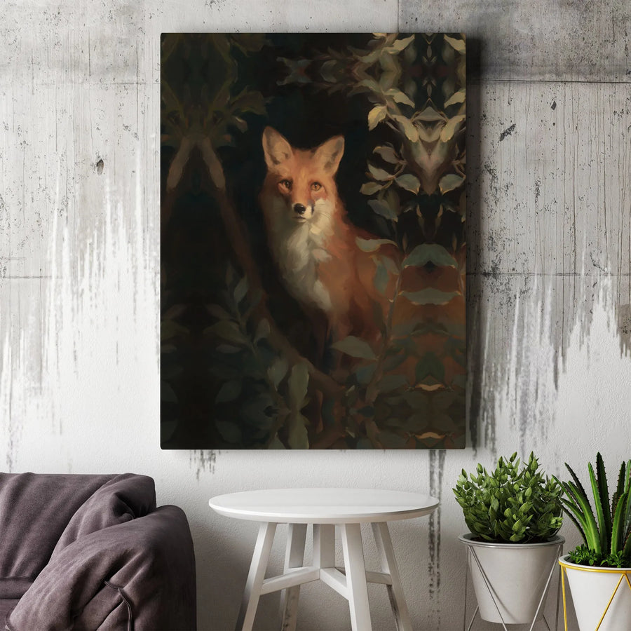Red Fox Wall Art | Moody Forest Oil Painting Style | 1.25-Inch Gallery Wrap Canvas | Premium Wildlife Home Decor Gift