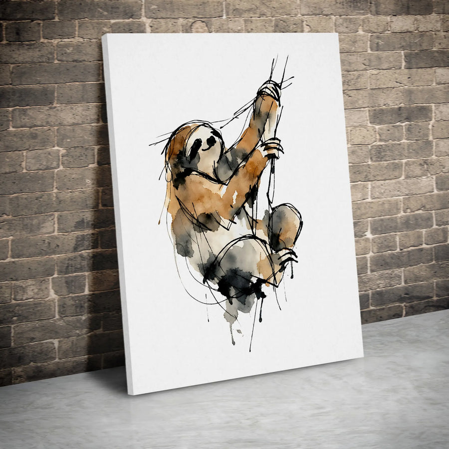 Sloth Canvas Wall Art | Minimalist Watercolor Sloth Painting | Premium Gallery Wrap Canvas | Modern Nursery & Home Decor Gift