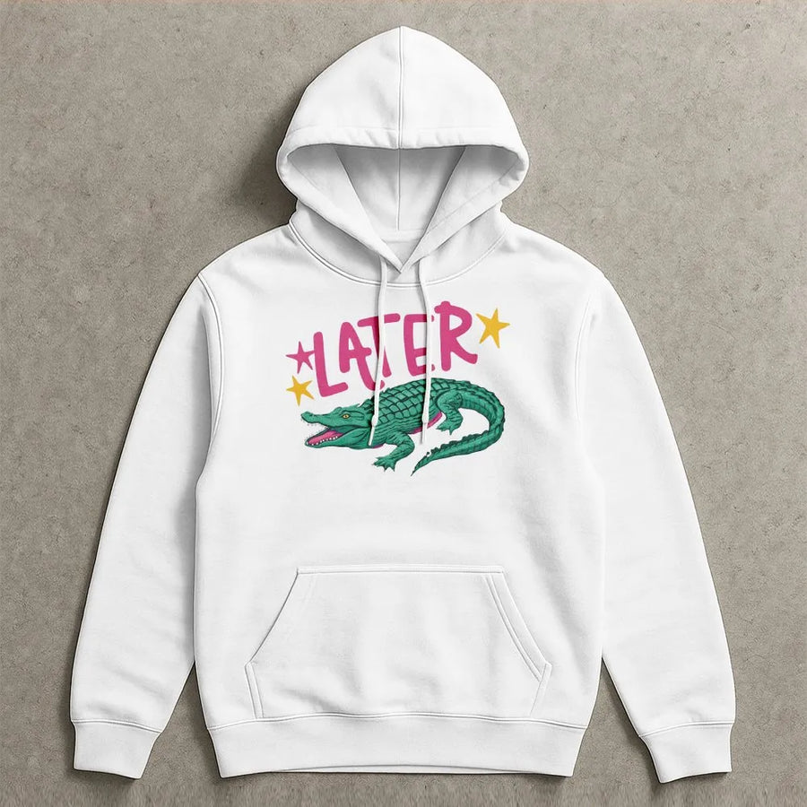 Later Gator Hoodie | Funny Alligator Pun Graphic | Premium Cotton Blend Sweatshirt | Unisex Summer Vacation Gift