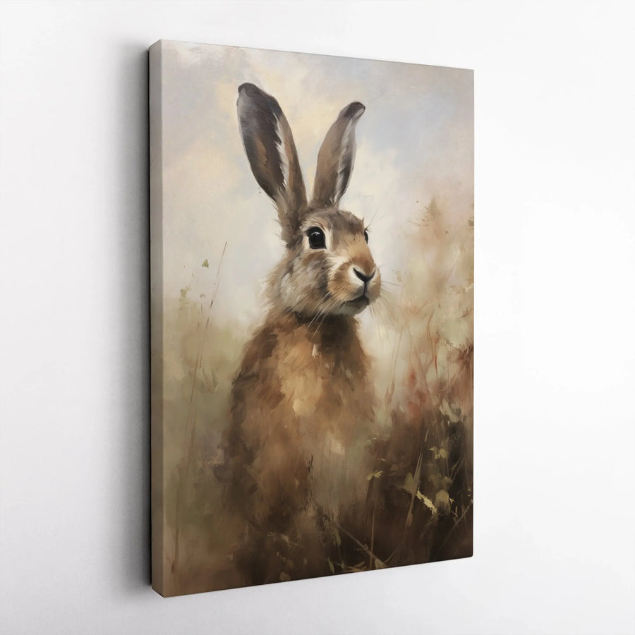 Brown Hare Canvas Wall Art | Rustic Wildlife Oil Painting Style | Premium 1.25-Inch Gallery Wrap | Woodland Home Decor Nature Lover Gift