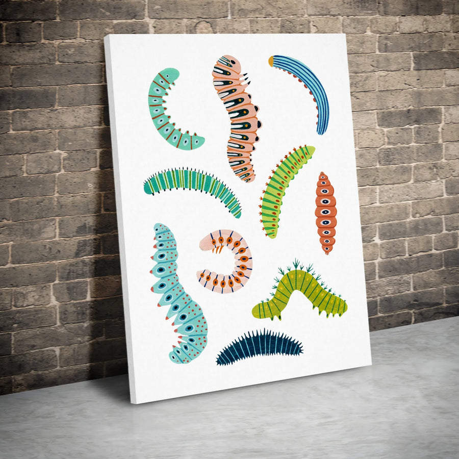 Caterpillar Wall Art Print | Colorful Insect Illustration | Premium Gallery Wrapped Canvas | Nature Nursery Decor for Kids Room