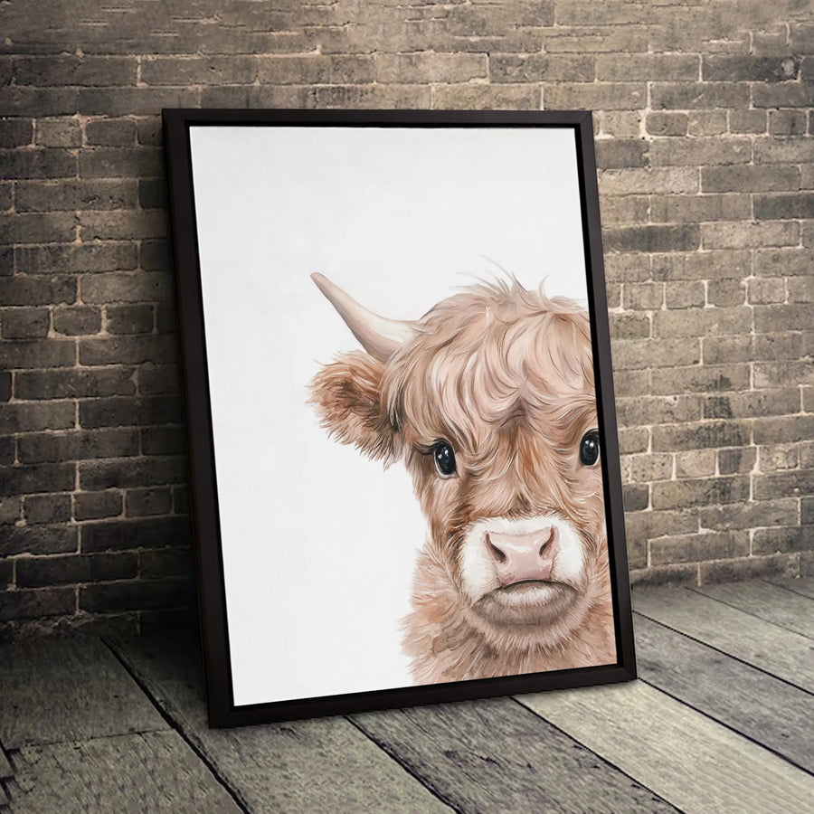 Highland Cow Canvas Print | Baby Cow Nursery Wall Art | 1.25 Inch Gallery Wrap | Farmhouse Decor for Kids Room and Home Gift