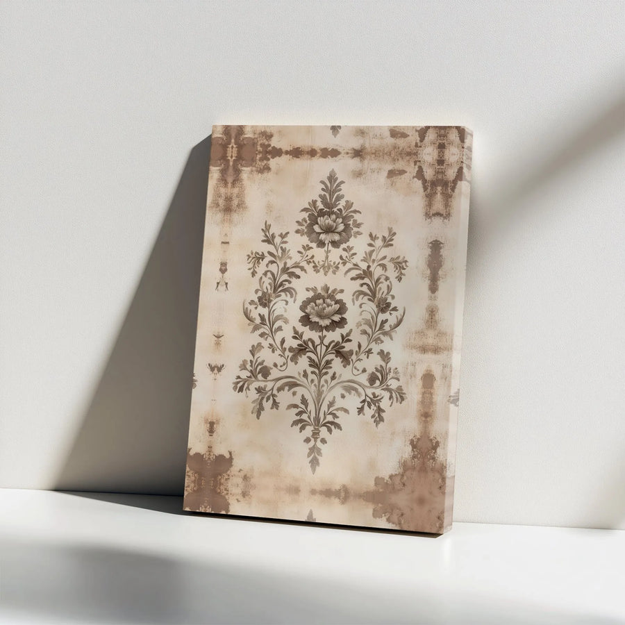 Vintage Damask Canvas Print | Distressed Botanical Wall Art | Premium Gallery Wrapped Canvas | Elegant Farmhouse Living Room Decor Gift