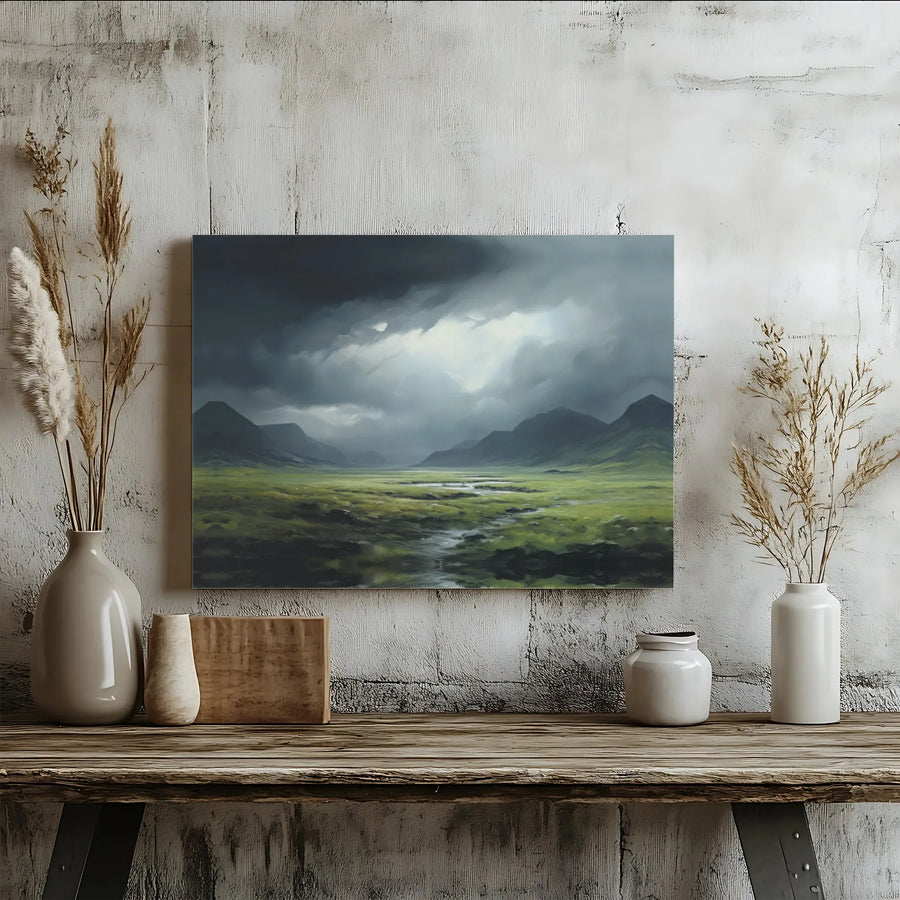 Stormy Mountain Landscape Canvas Print | Moody Green Valley Wall Art | Gallery Quality 1.25 Inch Wrap | Premium Nature Home Decor