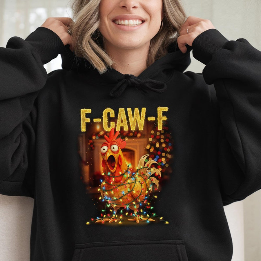 Funny Chicken Christmas Hoodie | F-Caw-F Festive Holiday Humor | Premium Cotton-Blend Graphic Pullover | Gift for Chicken Lovers & Farmers