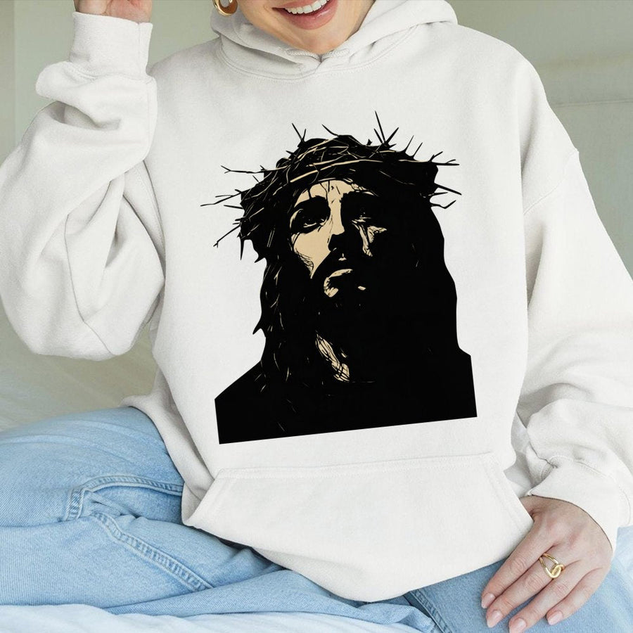 Jesus Crown Of Thorns Hoodie | Minimalist Christian Graphic Art | Premium Cotton-Blend Comfort | Religious Faith Gift For Men And Women