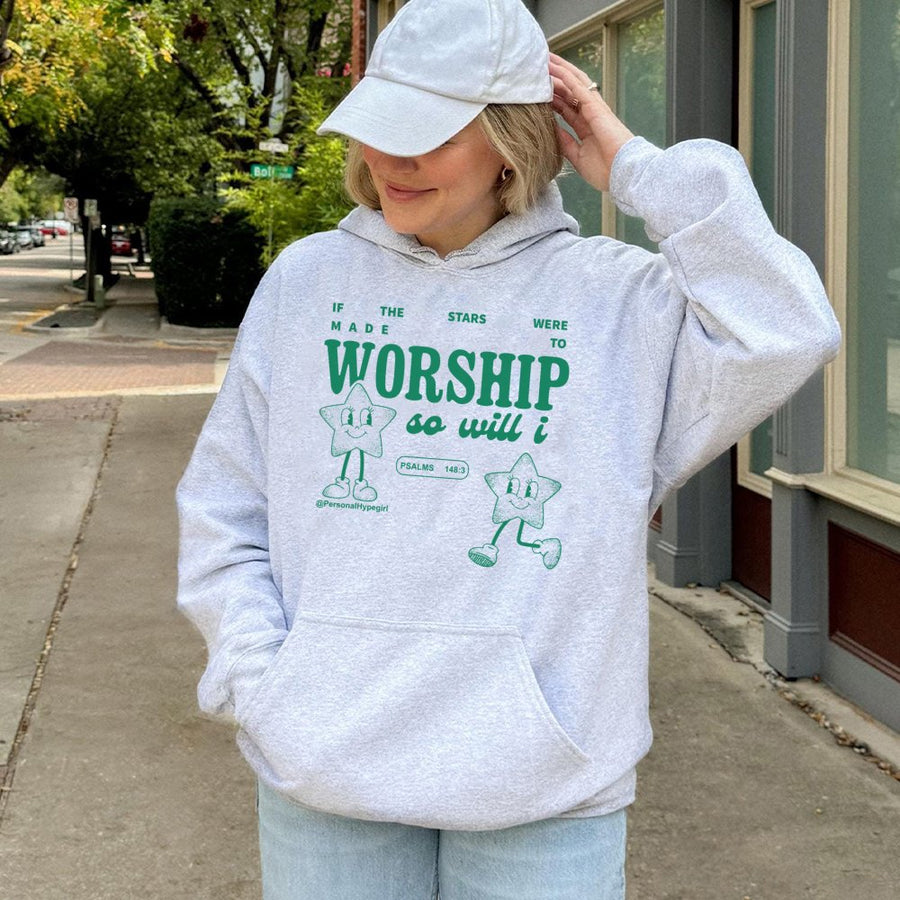 If The Stars Were To Worship So Will I Hoodie | Psalms 148:3 Graphic Sweatshirt | Premium Cotton Blend | Christian Faith Gift for Him and Her