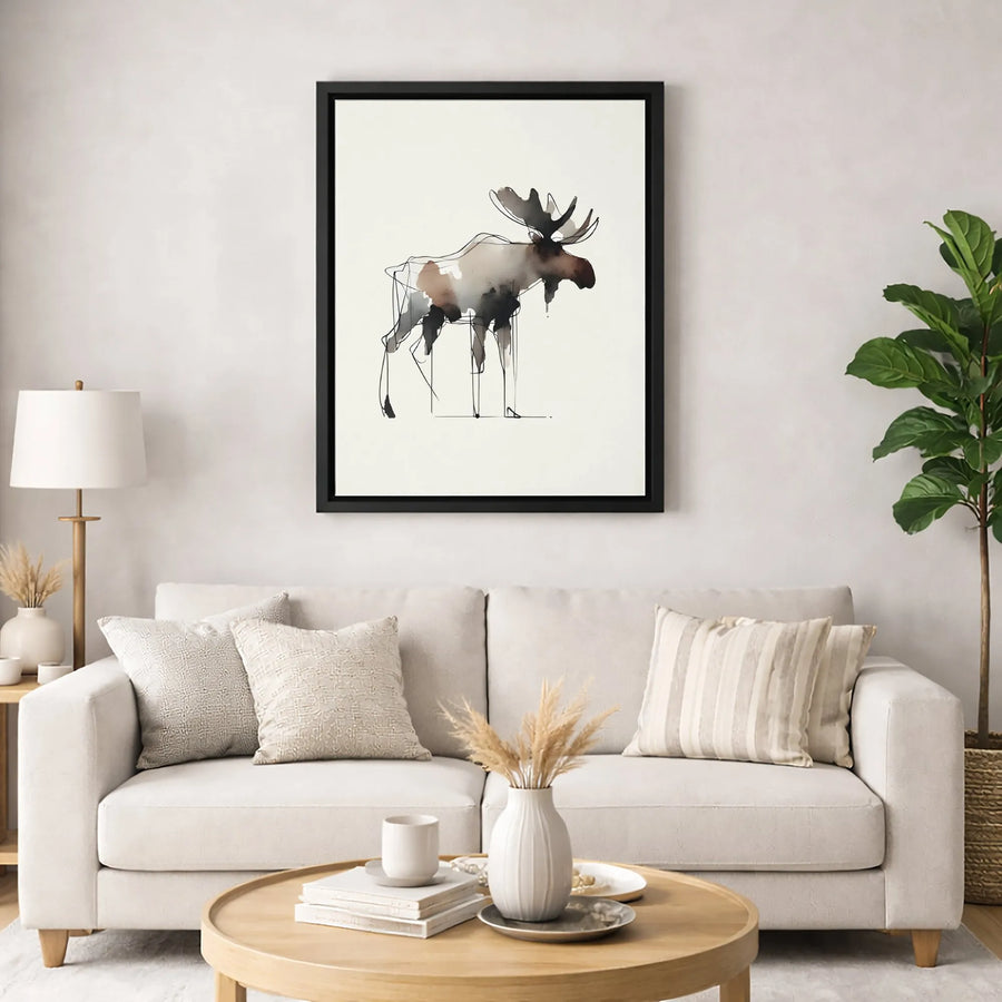 Minimalist Moose Canvas Wall Art | Abstract Watercolor Line Drawing | Premium Gallery Profile | Rustic Modern Home Decor Gift