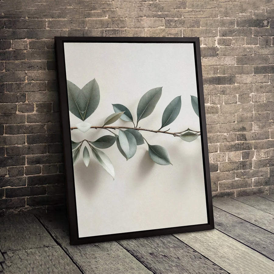 Minimalist Botanical Wall Art | Sage Green Leaf Branch Print | Premium Gallery Wrapped Canvas | Modern Neutral Home Decor
