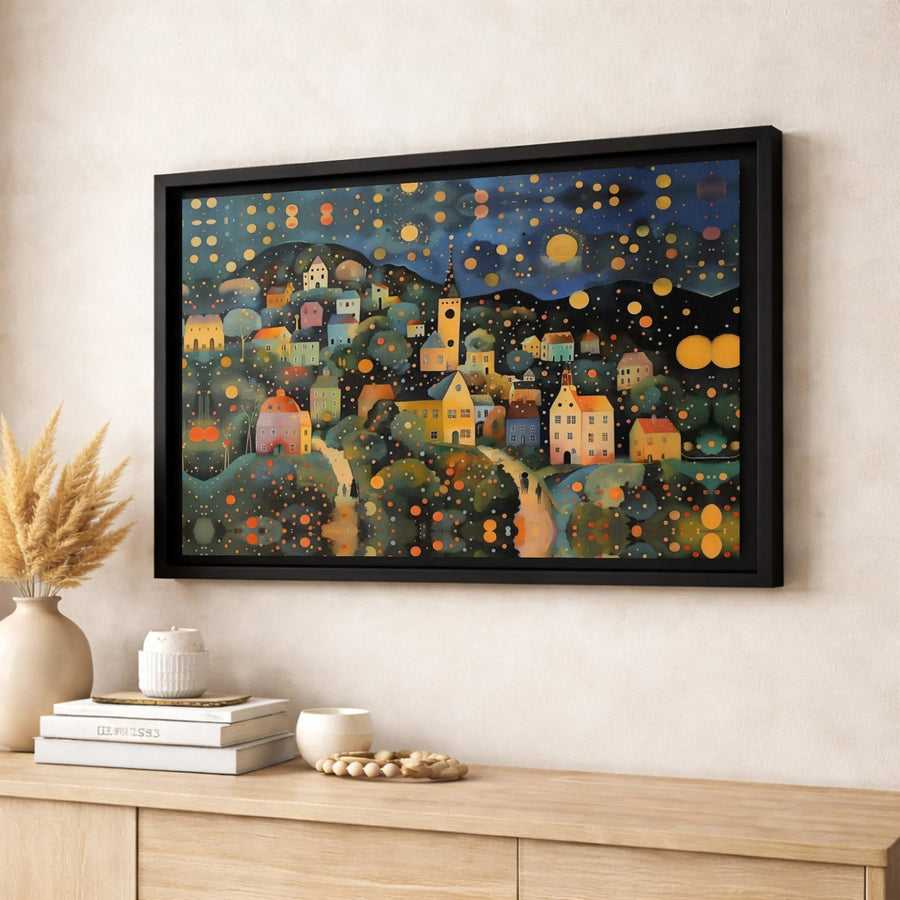 Whimsical Village Canvas Print | Glowing Night Landscape Art | 1.25-Inch Gallery Wrap | Premium Home Decor Wall Art