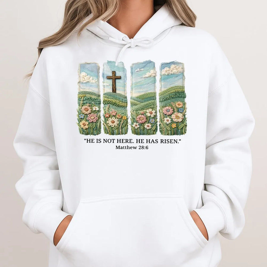 He Is Risen Hoodie | Floral Cross Resurrection Christian Graphic | Soft Cotton-Blend Premium Apparel | Easter Faith Gift For Men Women