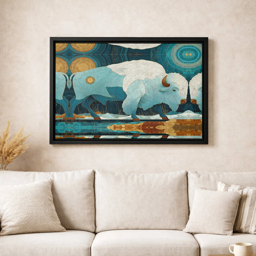 White Buffalo Canvas Print | Abstract Geometric Symmetrical Wall Art | Premium Gallery Wrapped 1.25" Profile | Southwestern Home Decor Gift