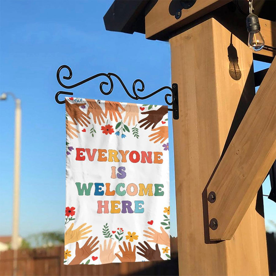 Everyone Is Welcome Here Garden Flag | Inclusive Diversity Yard Decor | Weather-Resistant Polyester | Warm Welcoming Gift for Home or School