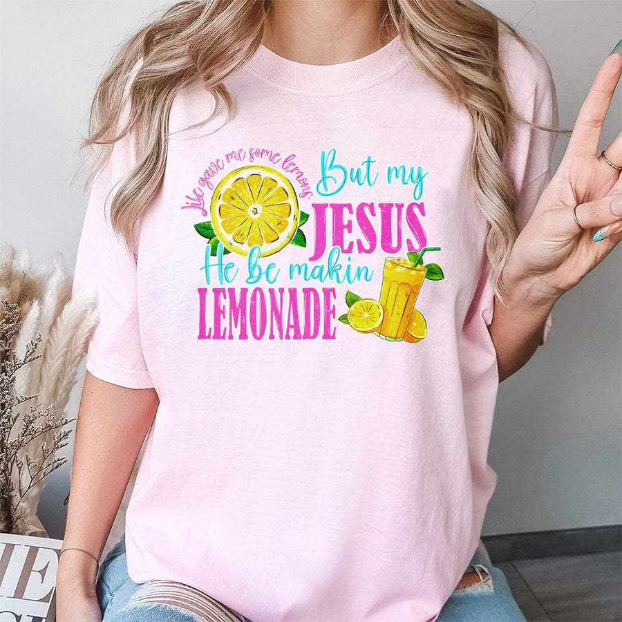 Jesus Makin' Lemonade T-Shirt | Christian Faith Quote Design | 100% Premium Cotton Tee | Inspirational Religious Gift for Women