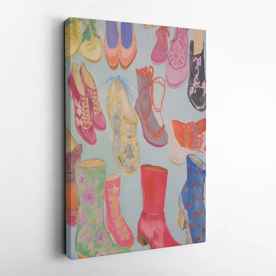 Fashion Illustration Wall Art | Colorful Shoes And Boots Print | Premium Gallery Canvas | Gift For Shoe Lovers And Fashionistas