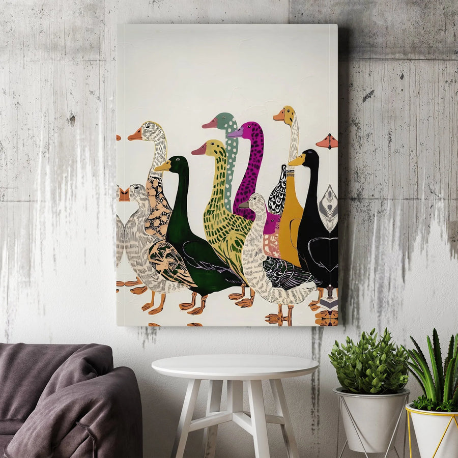 Whimsical Ducks Canvas Wall Art | Modern Farmhouse Bird Illustration | Premium Gallery Wrapped Print | Unique Nursery & Kitchen Decor Gift