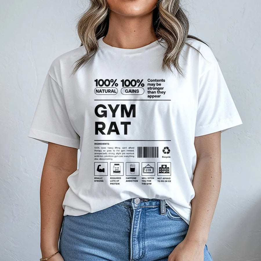 Gym Rat T-Shirt | Funny Nutrition Facts Workout Design | Premium Cotton Blend | Gift for Bodybuilder or Weightlifter