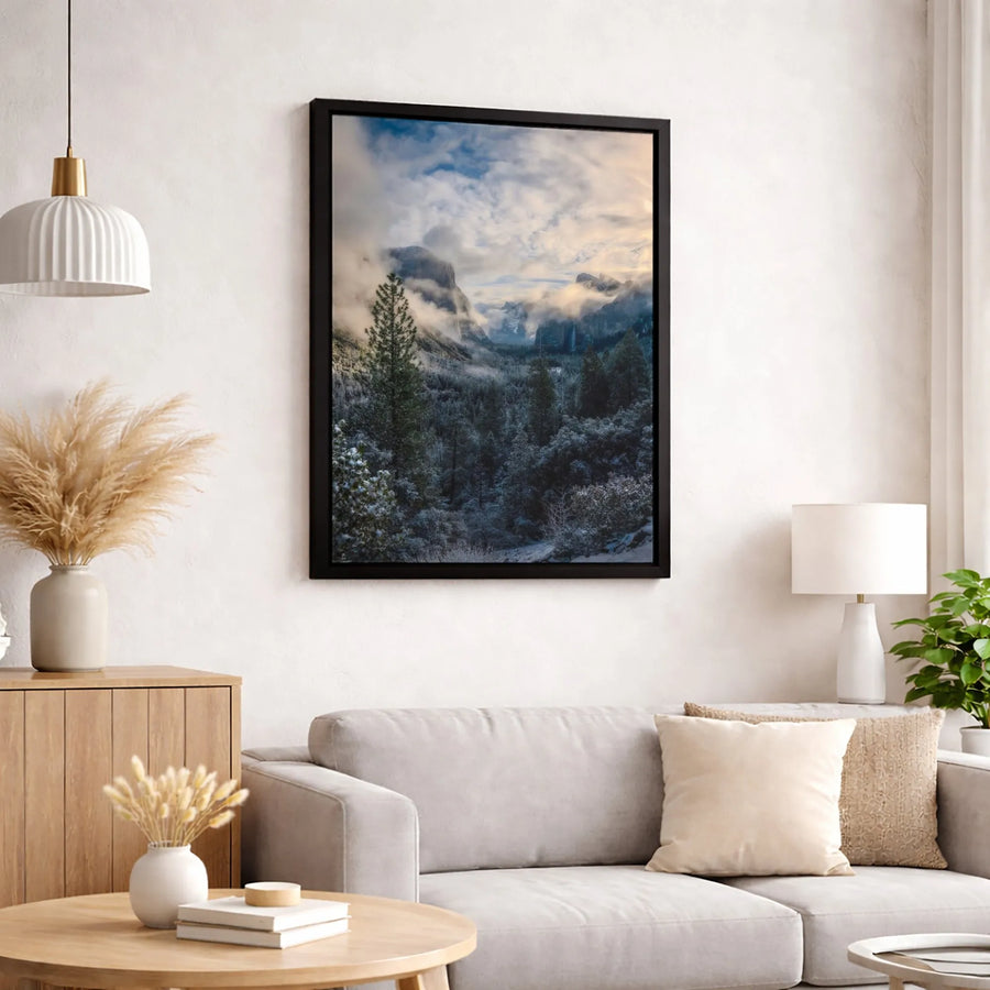 Yosemite Valley Landscape Canvas Print | Misty Winter Mountain Forest Wall Art | Premium Gallery-Wrap Decor | Nature Lover Gift for Home Office
