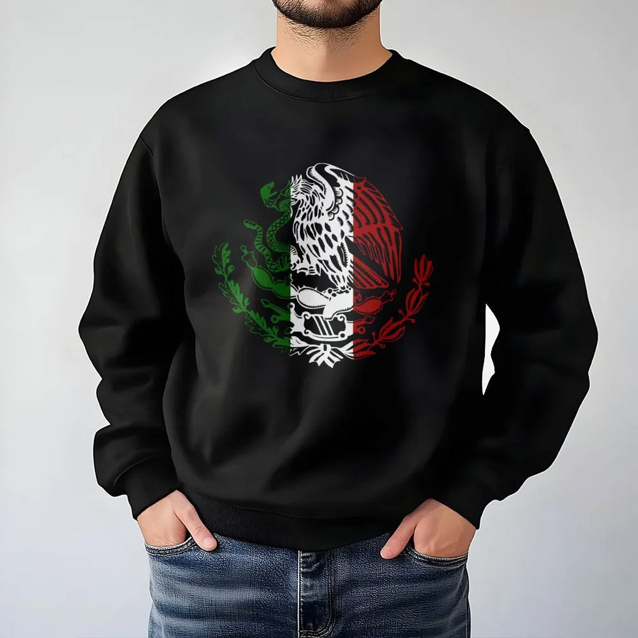 Mexico Eagle Sweatshirt | Mexican Flag Emblem Graphic Print | Cotton Blend Crewneck | Heritage Pride Gift for Men and Women