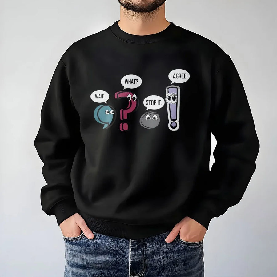 Funny Grammar Sweatshirt | Punctuation Marks Cartoon Sweatshirt | Soft Cotton-Poly Blend | Gift for English Teacher & Grammar Nerd