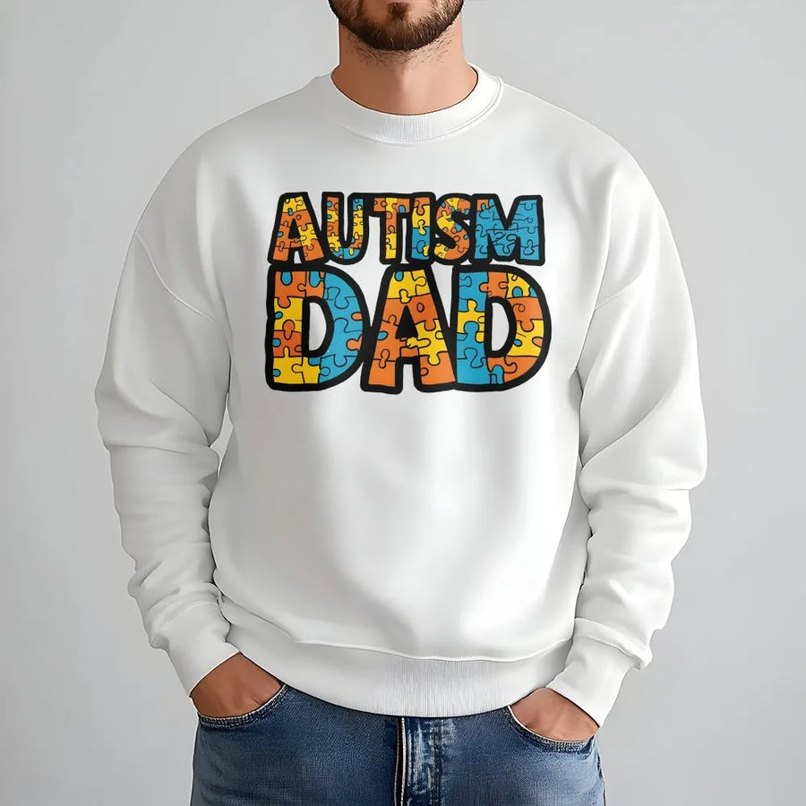 Autism Dad Sweatshirt | Colorful Puzzle Piece Graphic Design | Premium Cotton Blend Crewneck | Proud Father Autism Awareness Gift