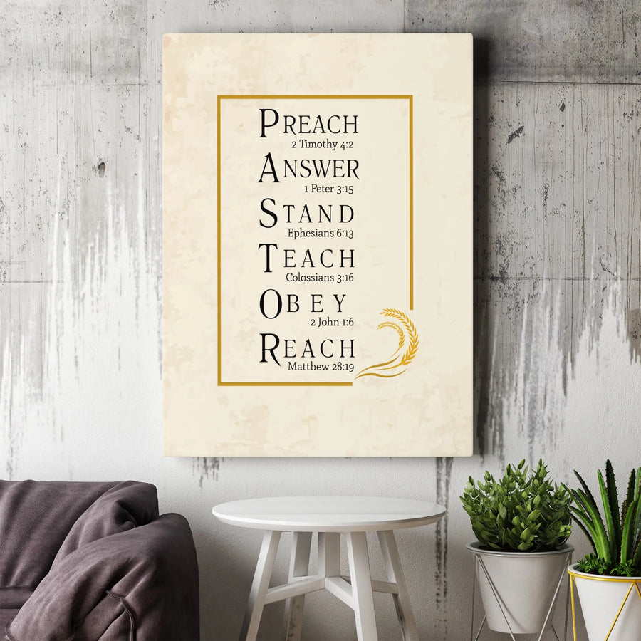 Pastor Definition Wall Art | Christian Acronym Scriptural Print | Premium Gallery Wrapped Canvas | Clergy Appreciation Gift for Church Pastor