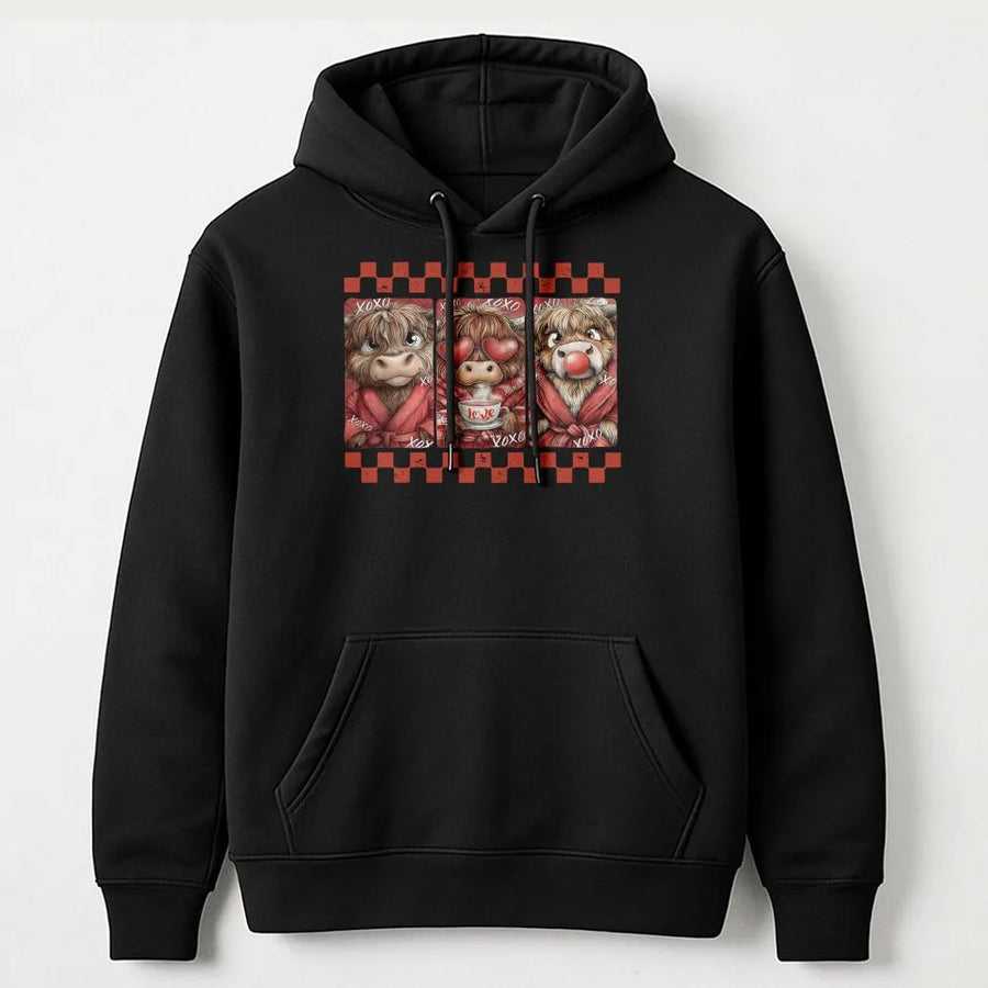 Valentine Highland Cow Hoodie | Cute Farm Animal Graphic Design | Premium Cotton Blend | Romantic Western Gift For Her & Him