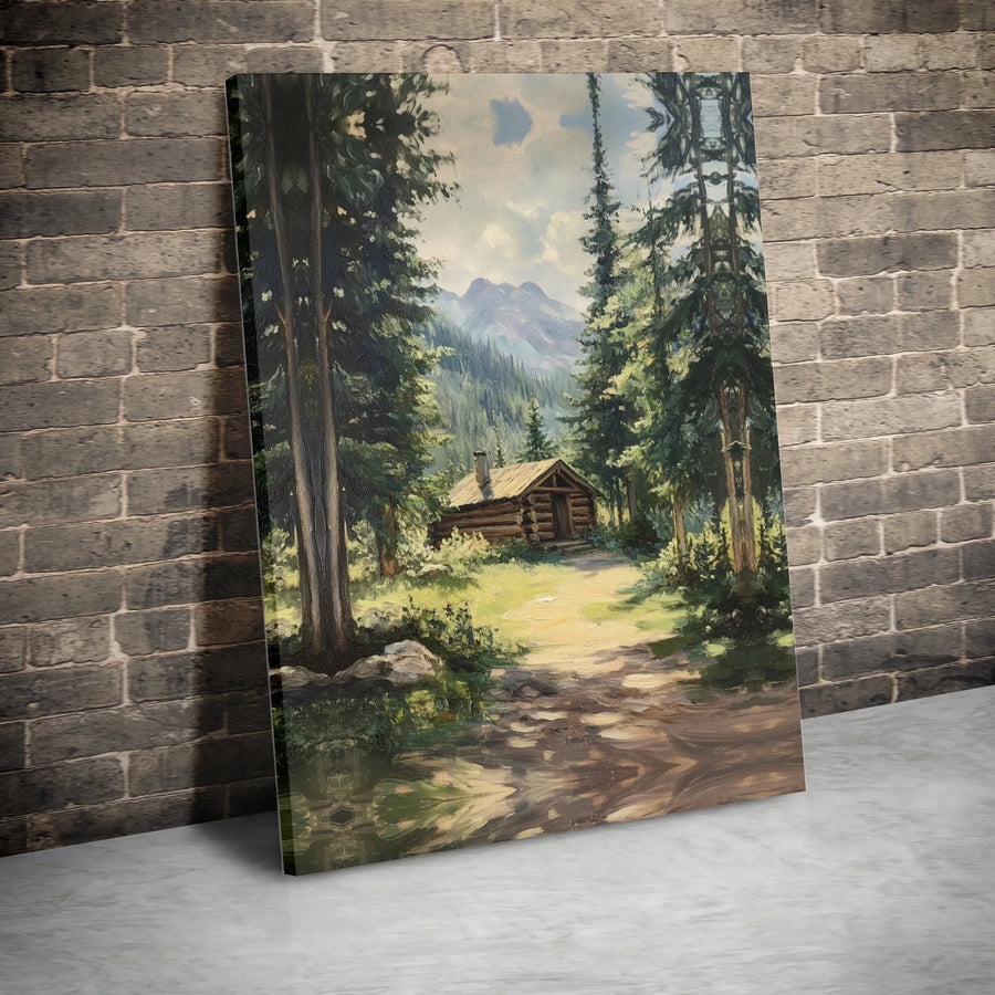 Rustic Log Cabin Canvas Print | Mountain Forest Landscape Wall Art | Gallery Wrapped Premium Quality | Nature Lover Home Decor Gift