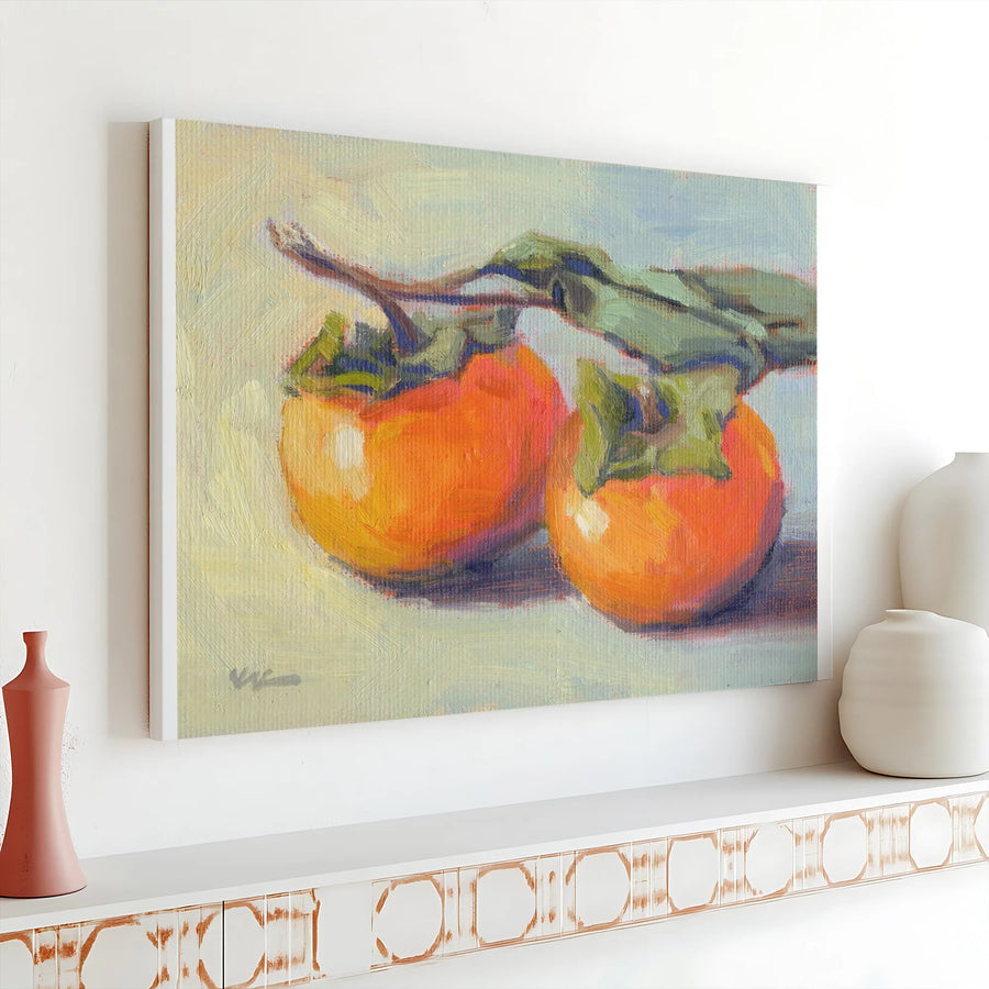 Persimmon Canvas Wall Art | Impressionist Still Life Painting Print | Premium Gallery Wrapped Canvas | Kitchen & Dining Room Decor Gift