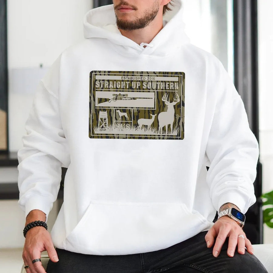 Deer Hunting Hoodie | Straight Up Southern Camo Graphic | Soft Cotton Blend | Outdoorsman Gift for Hunter