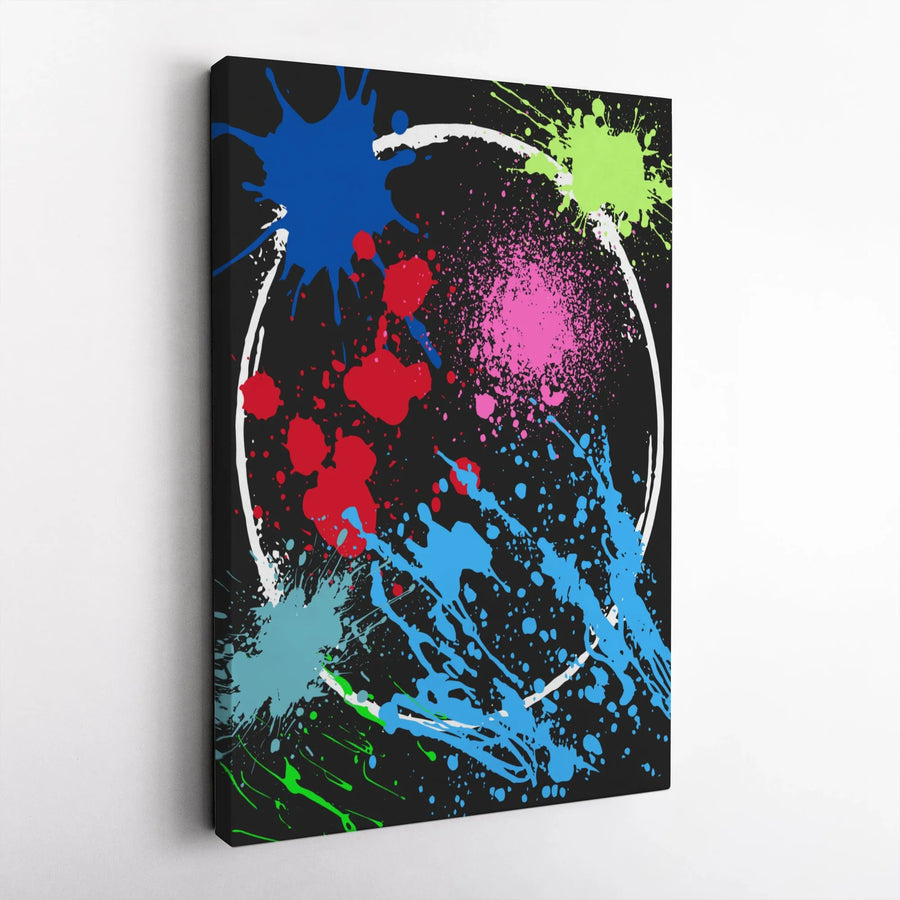 Abstract Paint Splatter Canvas Wall Art | Vibrant Neon Ink Splash Design | Premium 1.25" Gallery Wrap | Modern Office & Home Decor Statement Piece