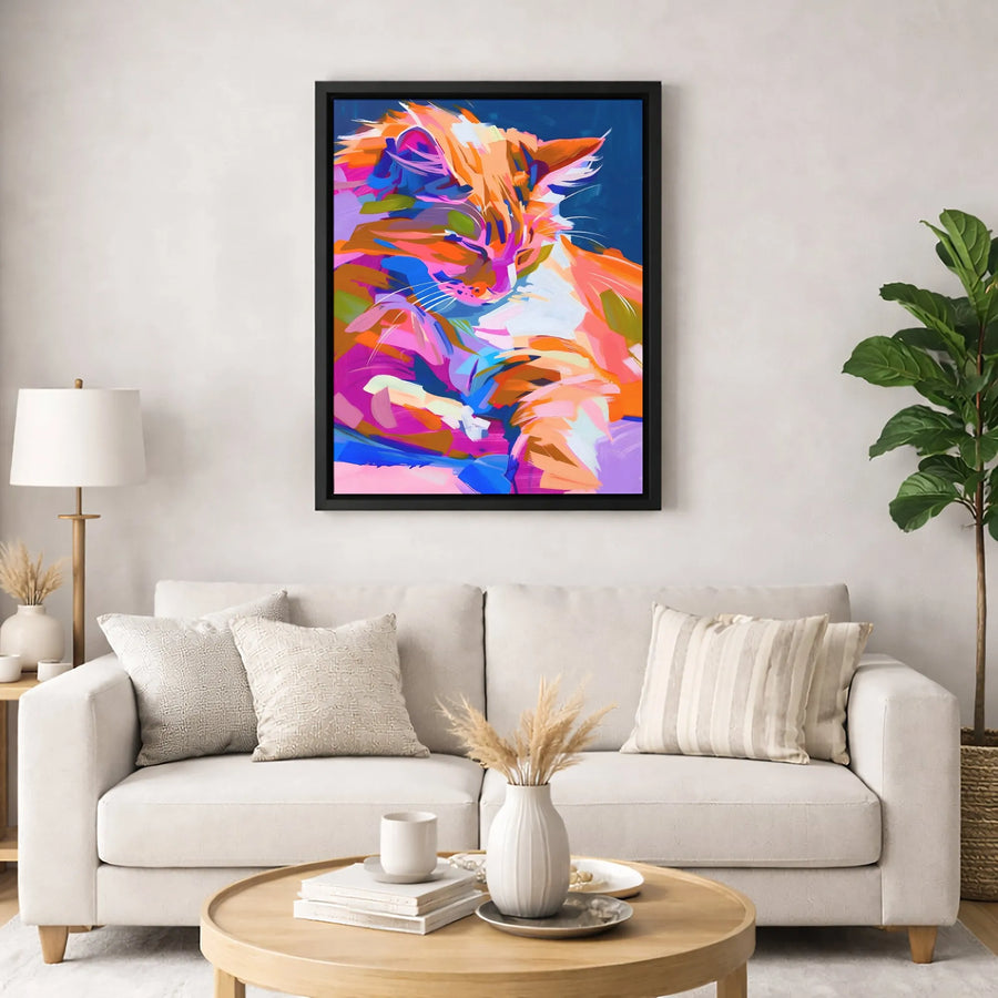 Colorful Cat Canvas Wall Art | Abstract Painterly Pet Portrait | Premium Fade-Resistant Gallery Wrap | Modern Home Decor Gift