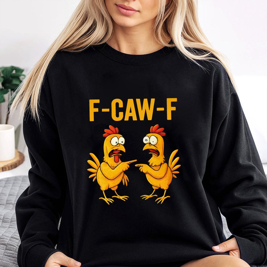 F-CAW-F Chicken Sweatshirt | Funny Pointing Rooster Meme Graphic | Premium Cotton Blend Crewneck | Humorous Gift For Chicken Lovers