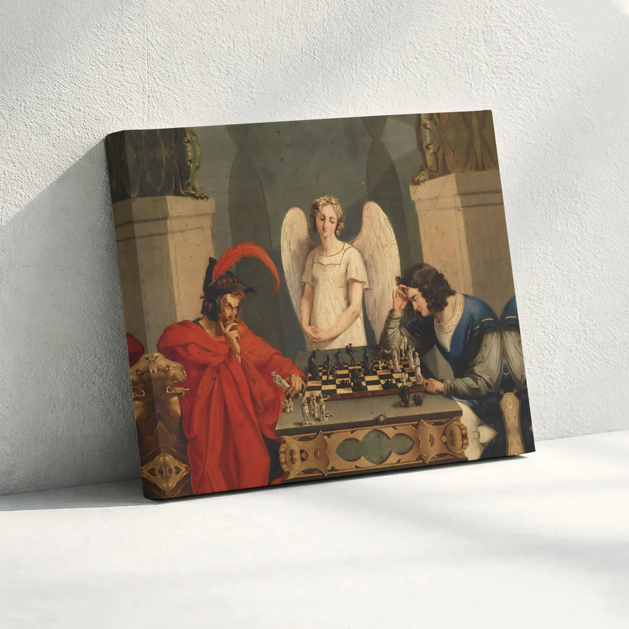 The Chess Players Canvas Wall Art | Moritz Retzsch Classic Masterpiece | Premium Gallery Wrap Print | Gift for Chess Players & Art Lovers