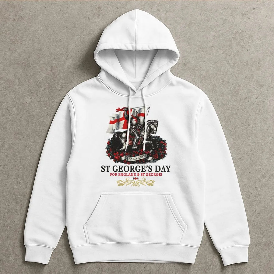 St George's Day Hoodie | England Flag Knight on Horseback Graphic | Premium Cotton-Blend Sweatshirt | Unisex Patriotic English Heritage Gift