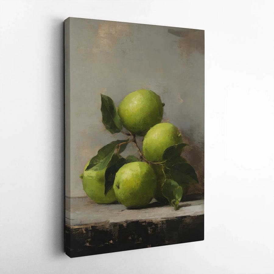 Still Life Green Apple Canvas Wall Art | Rustic Fruit Kitchen Painting | Premium Gallery Wrapped Decor | Farmhouse Home Wall Decor