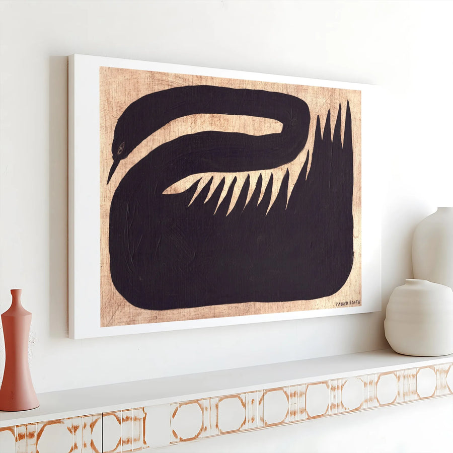Abstract Black Swan Wall Art | Minimalist Geometric Wildlife Print | Premium Gallery Wrapped Canvas | Modern Home Decor Gift for Living Room