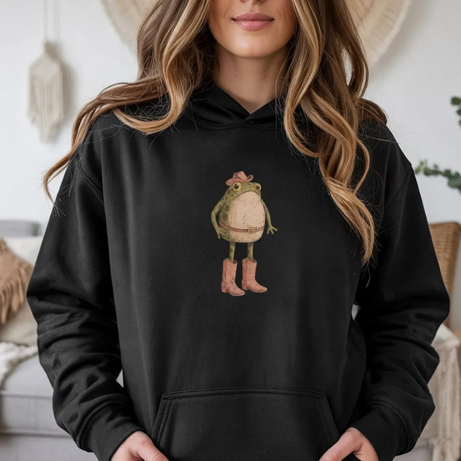 Cowboy Frog Hoodie | Funny Diddly Squat Gym Quote | Premium Cotton Comfort Colors | Sarcastic Western Humor Gift for Men and Women