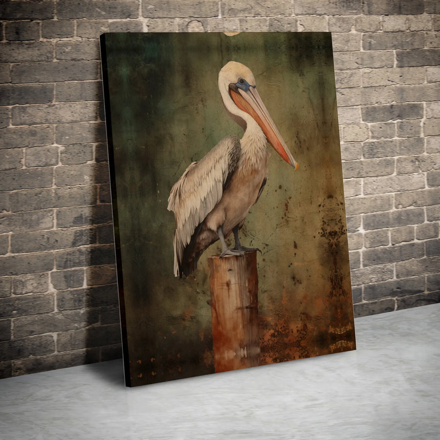 Brown Pelican Canvas Art | Vintage Coastal Bird Wall Decor | Gallery-Wrapped Premium Print | Nature Lover Gift for Living Room