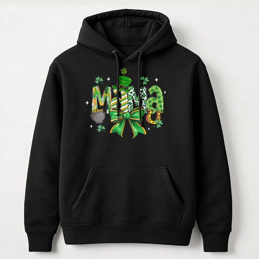 St. Patrick's Day Mama Hoodie | Lucky Irish Clover Graphic Design | Premium Cotton Blend | Gift for Mom and St. Patty's Day Celebration