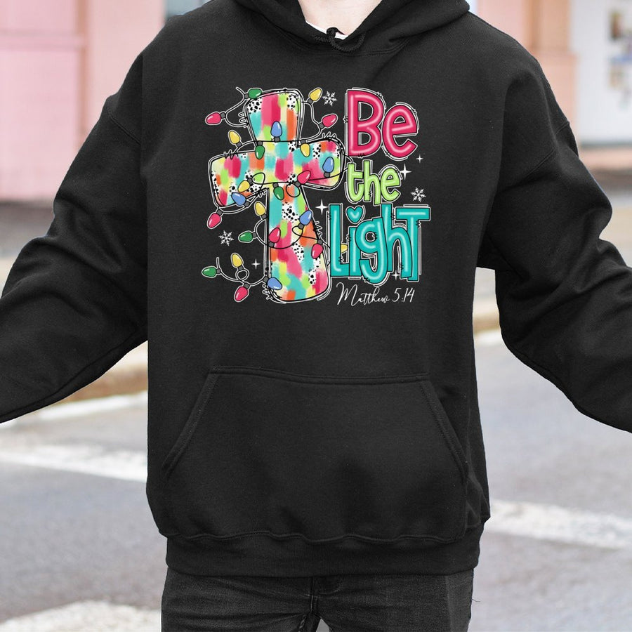 Be The Light Hoodie | Christian Christmas Cross Design | Premium Cotton-Blend Fleece | Religious Faith Gift for Women and Men