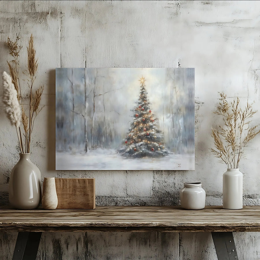 Christmas Tree Canvas Print | Snowy Winter Forest Landscape | Premium Gallery Wrap Wall Art | Festive Holiday Home Decor Gift