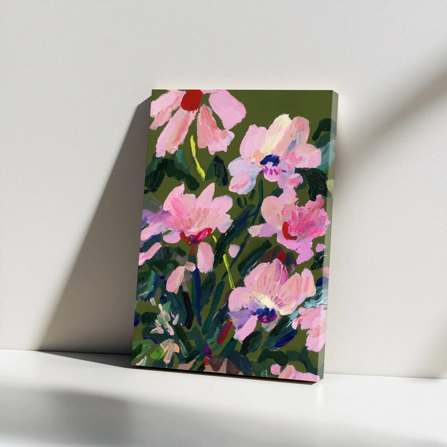 Abstract Floral Vertical Canvas | Impressionist Pink Flower Painting | Premium Thick Gallery Wrap | Modern Home Decor Gift