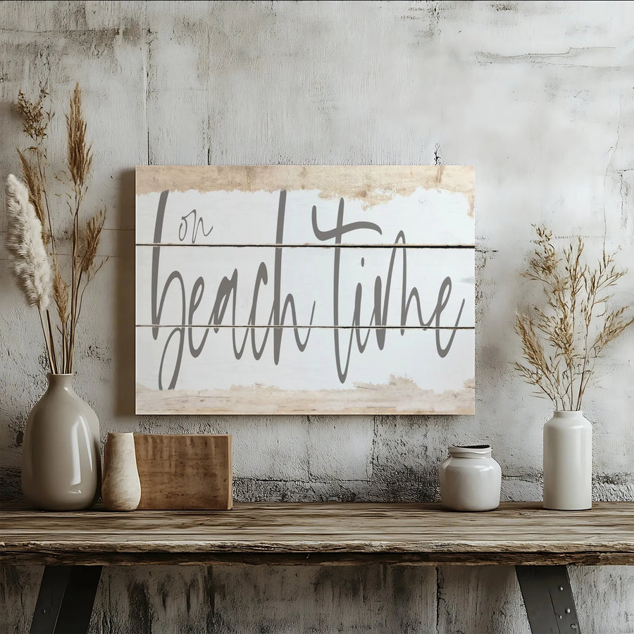 On Beach Time Canvas Wall Art | Rustic Whitewash Wood Print Design | Premium Thick Gallery Wrap Canvas | Gift for Beach House Living Room Decor
