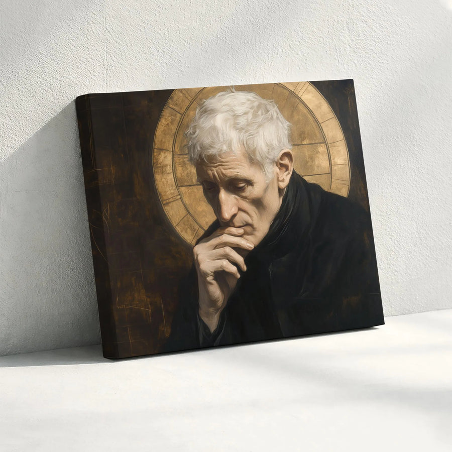 Pensive Elderly Man Portrait Canvas | Golden Halo Religious Wall Art | Premium Fade-Resistant Gallery Wrap | Sophisticated Home Decor Gift