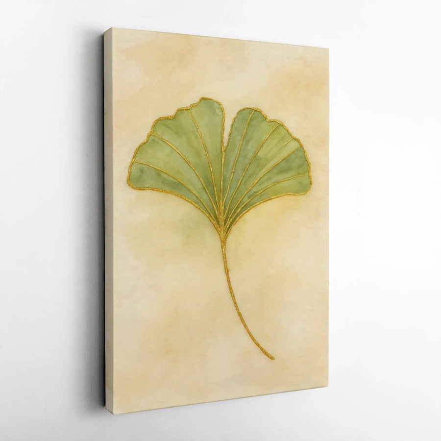 Ginkgo Leaf Wall Art | Watercolor Botanical Gold Outline Canvas | Premium Minimalist Decor | Nature Inspired Living Room Home Decor
