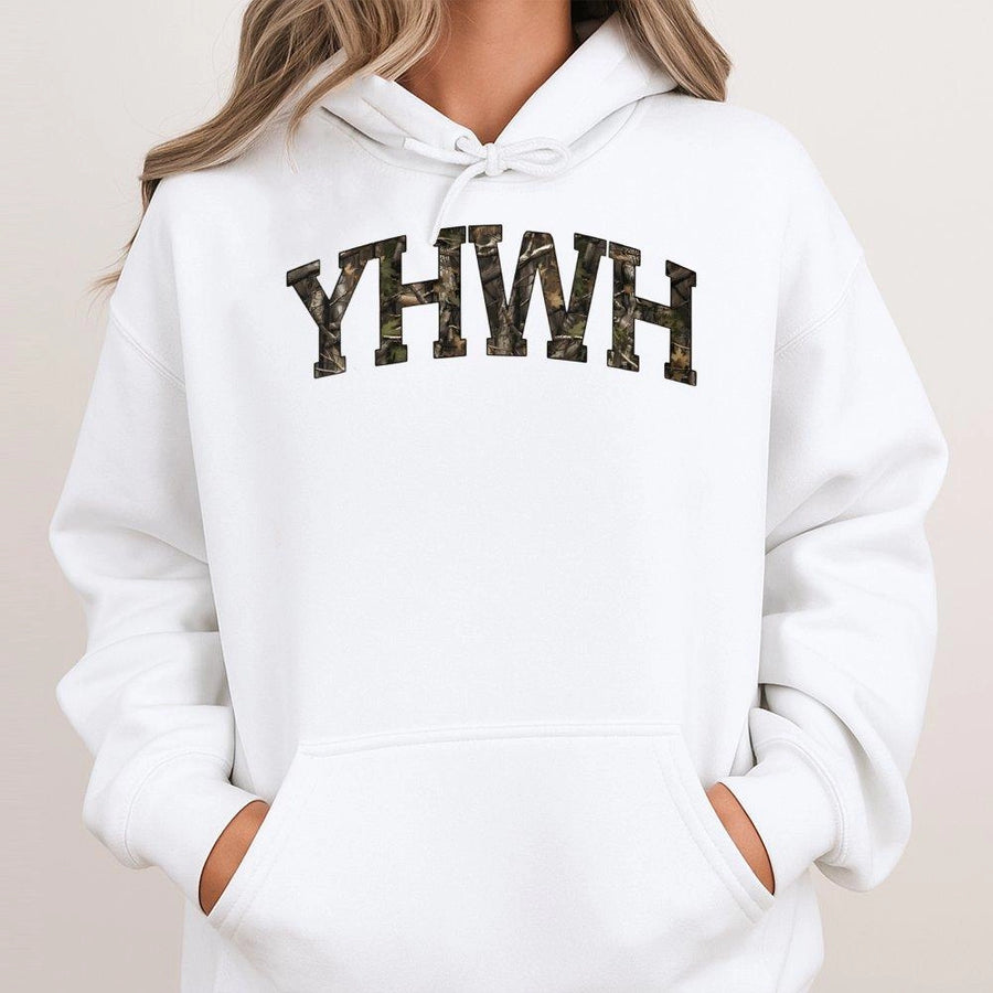 YHWH Hoodie | Camo Arch Faith Graphic | Premium Cotton Blend | Christian Gift for Men and Women