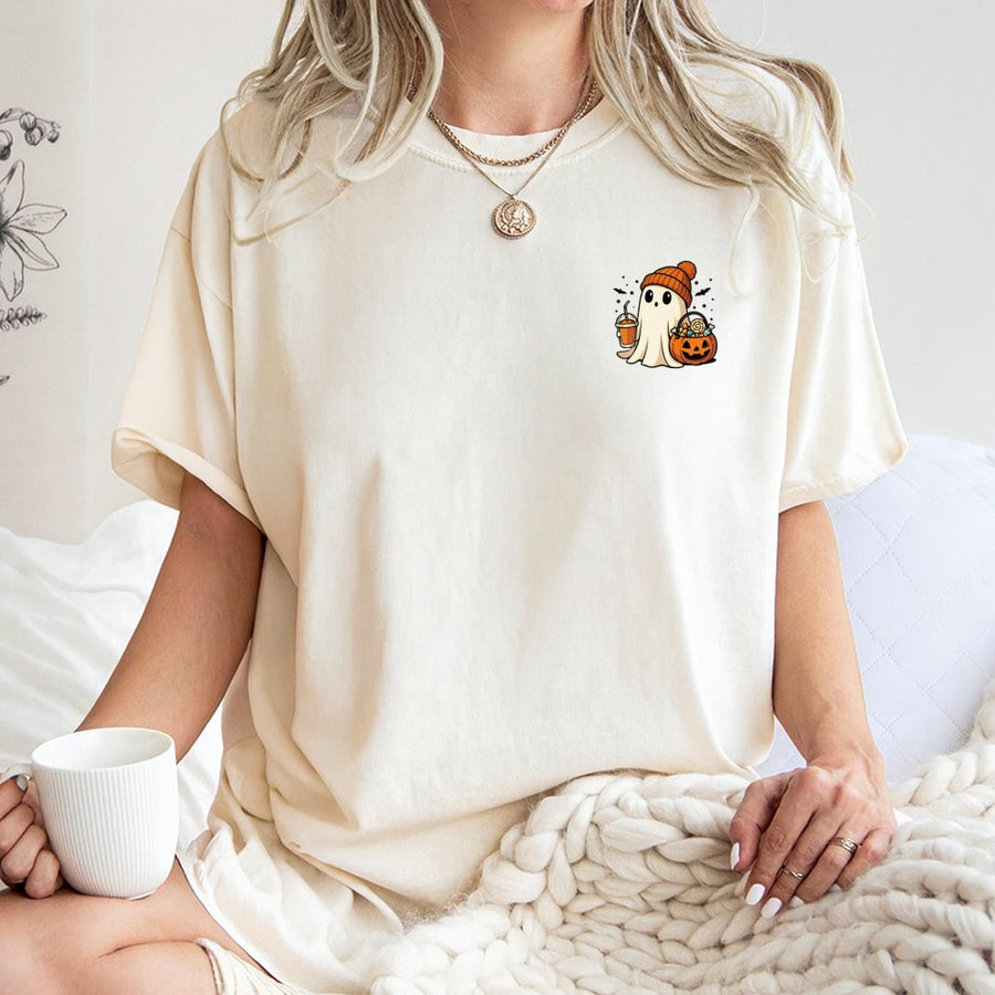 Cute Ghost T-Shirt | Pumpkin Latte Halloween Graphic | 100% Cotton Premium Tee | Spooky Season Fall Gift For Women And Men