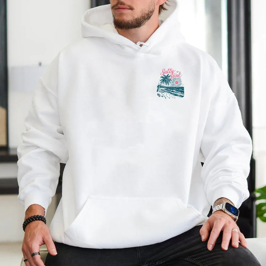 Salty Soul Hoodie | Retro Beach Graphic Crewneck | Premium Cotton Blend | Coastal Vacation Gift for Beach Lover